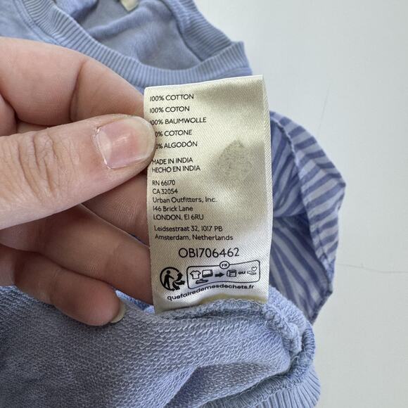 Pilcro Shirt Womens XS Blue Ruffle Flutter Sleeve Cotton Knit Striped Ribbed Hem - Picture 4 of 9